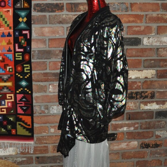 Vtg 90s Avant Garde Metallic BLACK LEATHER Bat Wing Cocoon Jacket CAR Coat M - Picture 10 of 14